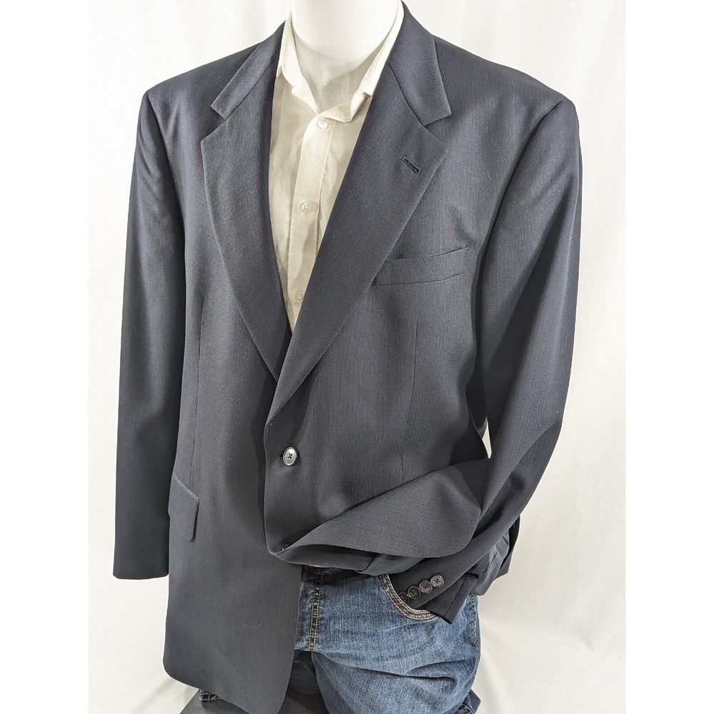 Hart Schaffner Mens Blazer Sport Coat Sport Jacket Wool 44R Navy‎ Crosshatch